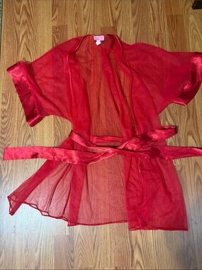 Sheer Red Satin-Trim Kimono Robe - Women Intimates & Sleepwear vintage